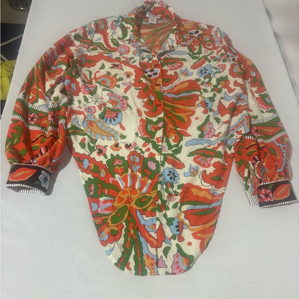 cupcakes & cashmere Multicolor Floral Paisley Tie Front Cropped Blouse Size : XS - Picture 13 of 16